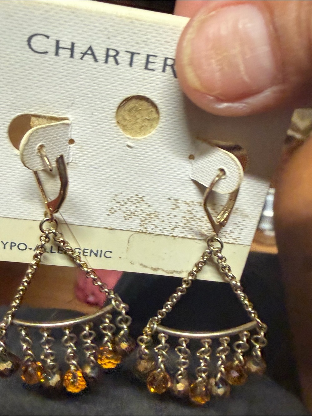 Charter Club Gold-Tone Amber Crystal Chandelier Earrings